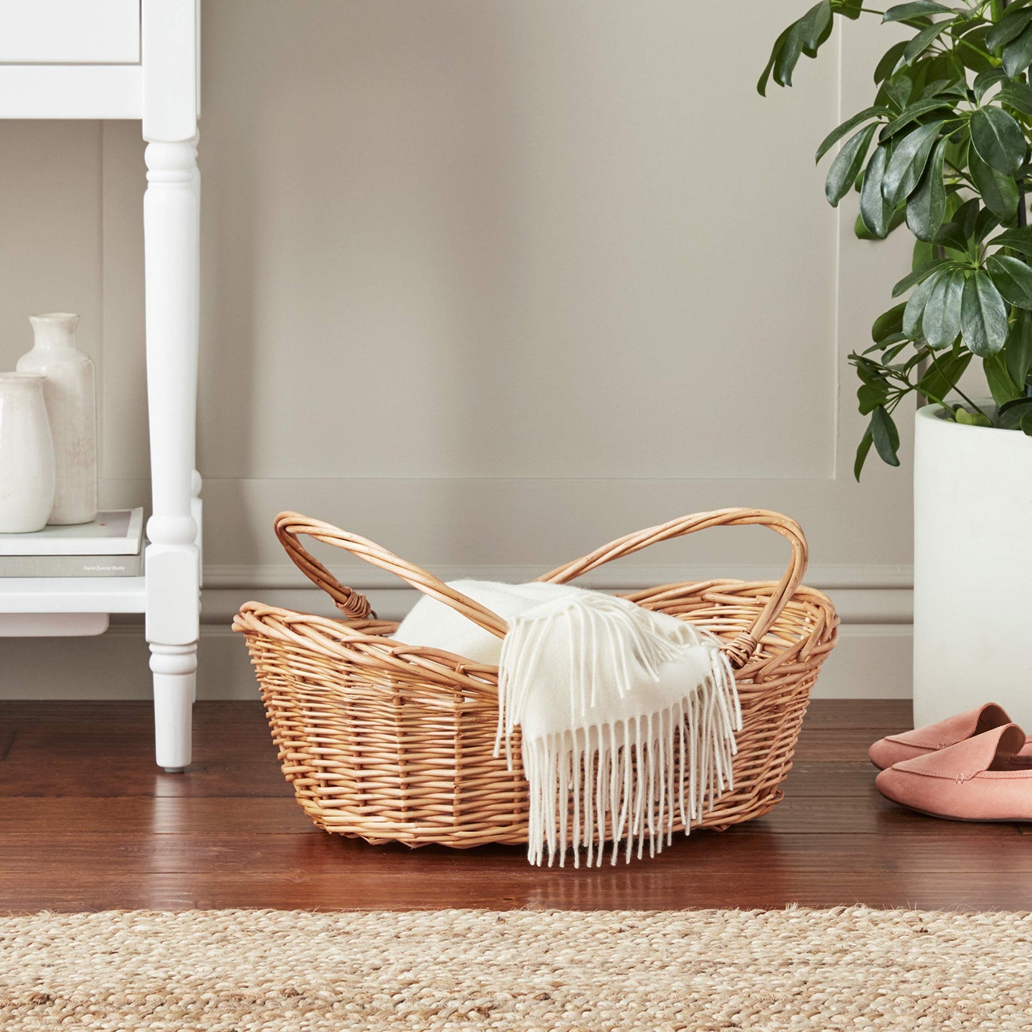 Wald Imports - Small Light Brown Hand Woven Wicker Basket for Storage with Handles - Woven Basket - Wicker Baskets for Picnics, Easter, Organizing, and More (14 x 5.5 inches)