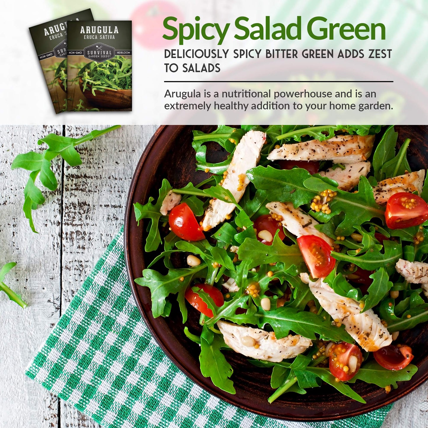 Survival Garden Seeds - Arugula Seeds for Planting - 2 Packs with Instructions to Grow Garden Rocket Green Leafy Vegetables in Your Home Vegetable Garden - Non-GMO Heirloom