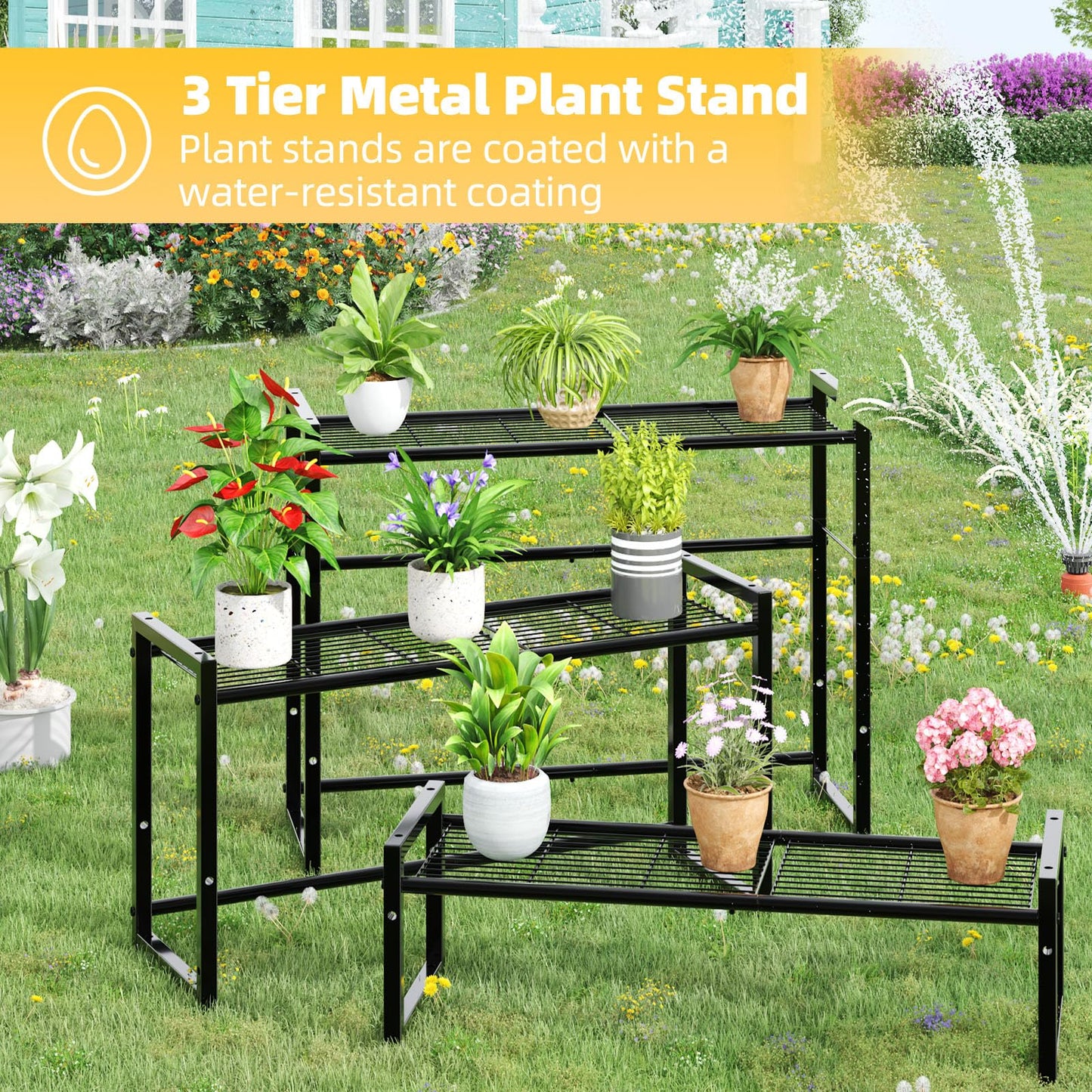 Simple Trending Plant Stand Outdoor Indoor 3 Tier Metal Waterproof Plant Shelf for Living Room Balcony Garden