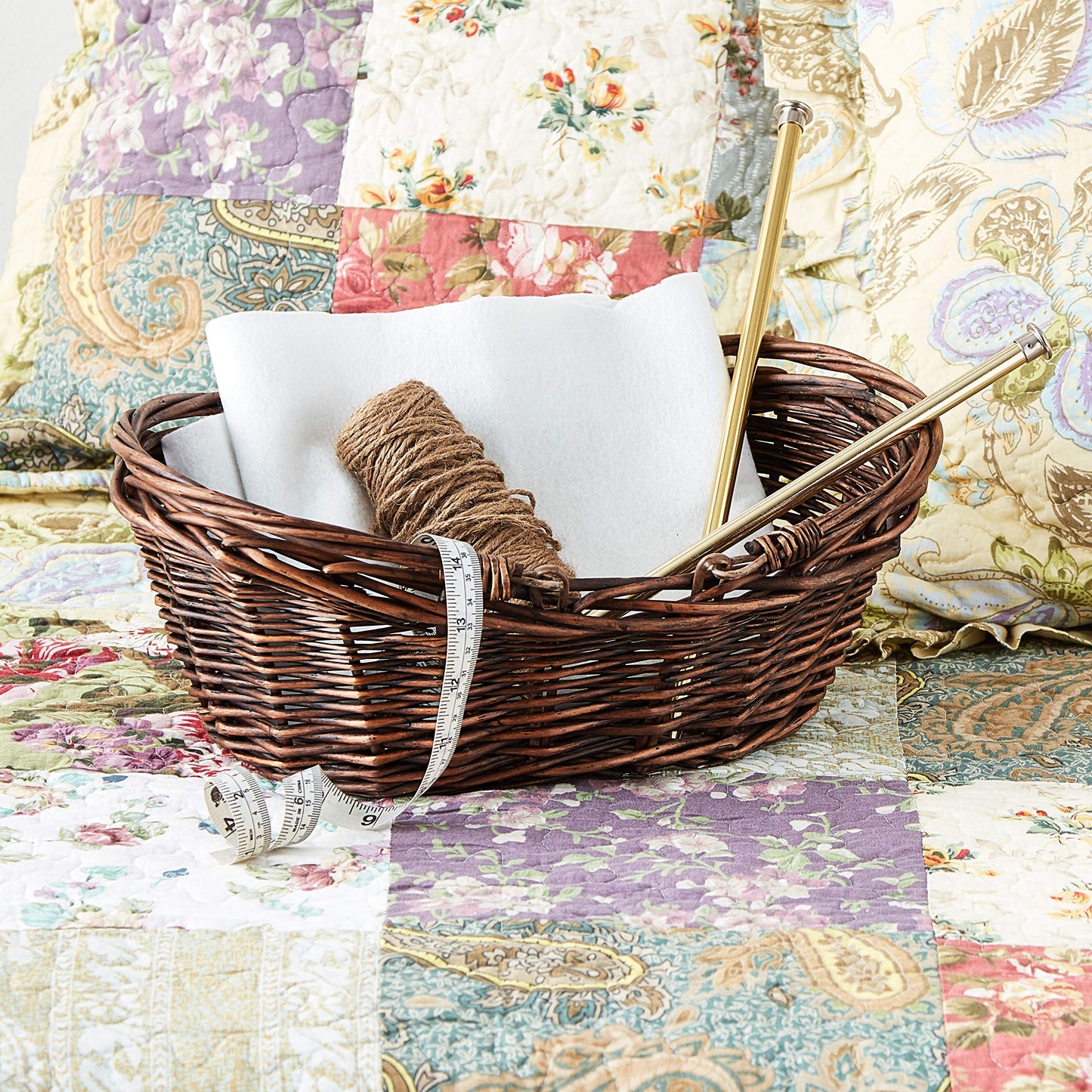 Wald Imports - Small Light Brown Hand Woven Wicker Basket for Storage with Handles - Woven Basket - Wicker Baskets for Picnics, Easter, Organizing, and More (14 x 5.5 inches)